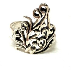 Swirly Wave Filagree .925 Sterling Silver Detailed Ring Hearts Curls 8